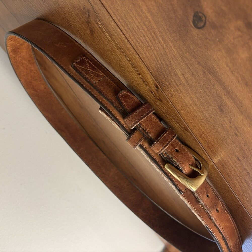 VTG CABELA'S Leather Ranger Belt Sz 38 Leather Smooth Brown Brass Buckle Classic - Picture 2 of 8